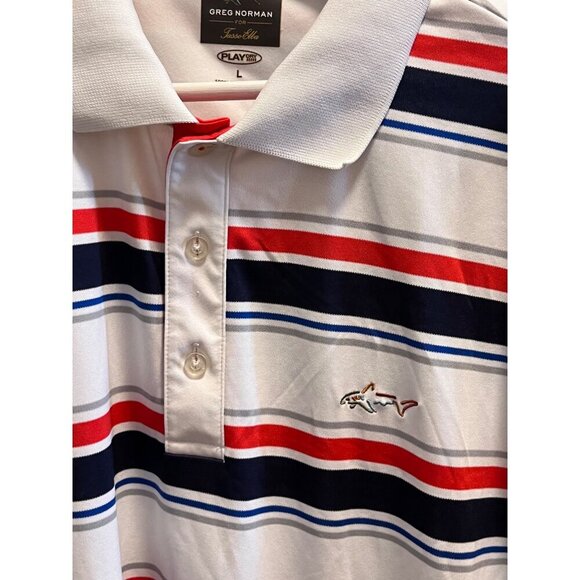 Greg Norman For Tasso Elba Mens L Polo Shirt Striped Red/White/Blue Polyester - Picture 7 of 8